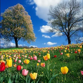 Colorful Tulips in a Sunny Meadow