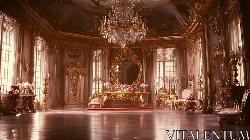 Lavish Room with Chandelier and Ornate Decor AI Image