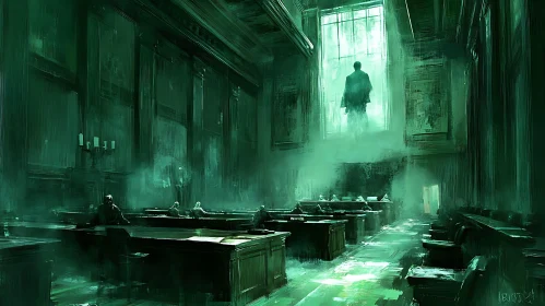 Green Hues in a Courtroom Scene