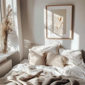 Serene Bedroom Scene with Botanical Art