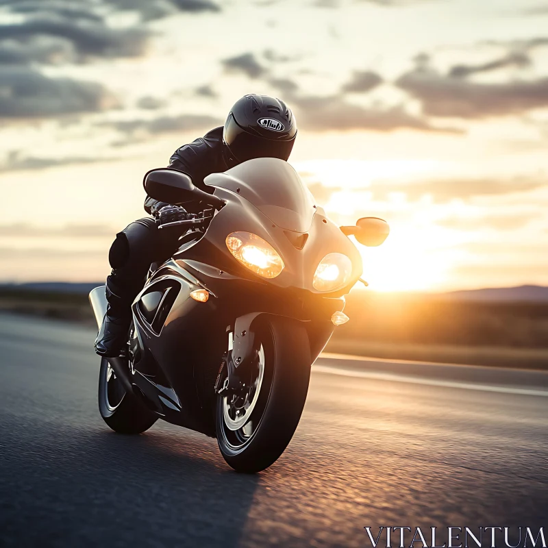 Sunset Motorcycle Adventure on Open Road AI Image