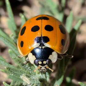 Close-Up of Orange Ladybug with Black Spots