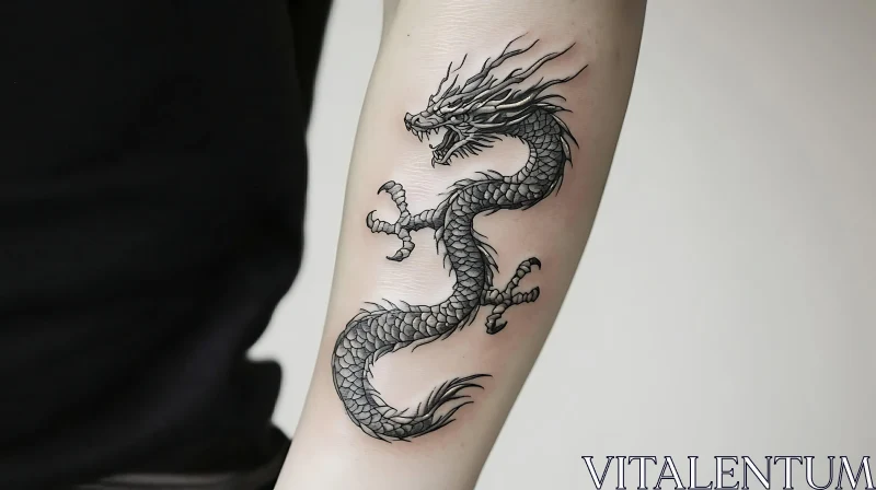 Detailed Black Ink Dragon Tattoo AI Image