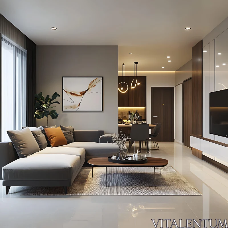 Contemporary Home Interior with Gray Sofa AI Image