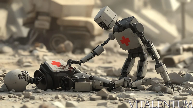 Robot Medic on a Battlefield AI Image