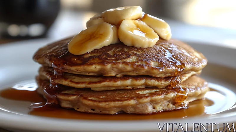 Tasty Pancake Stack with Banana Topping AI Image