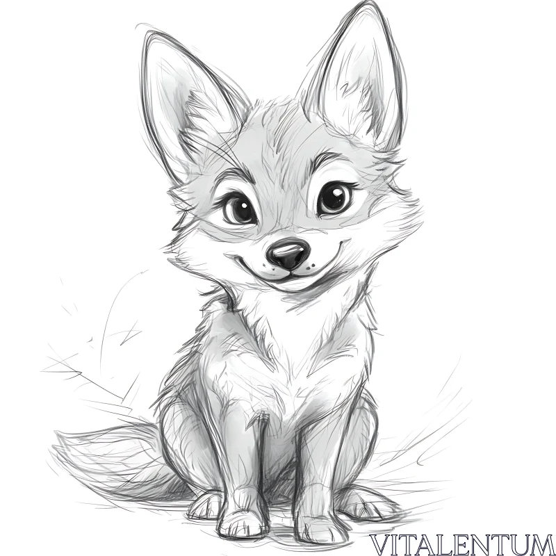 Grayscale Fox Portrait: A Sweet Smile AI Image