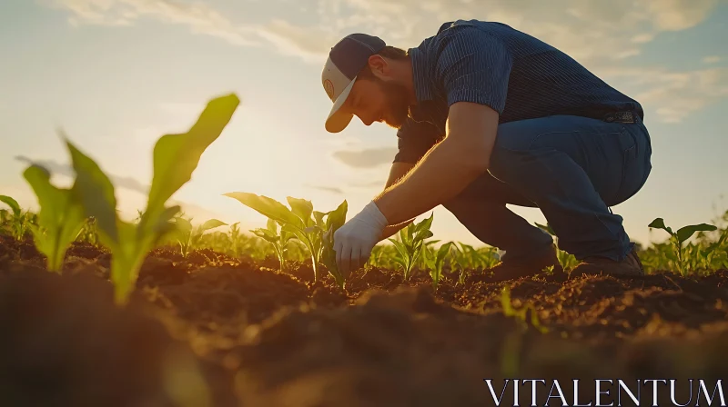 Agricultural Worker Caring for Young Plants AI Image