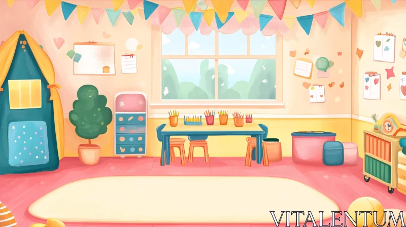 Pastel Colored Kids Playroom Design AI Image