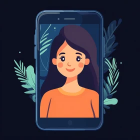 Stylized Woman in Mobile Screen Illustration