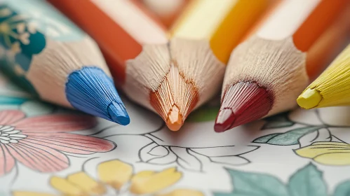 Macro Shot of Colored Pencils on Art