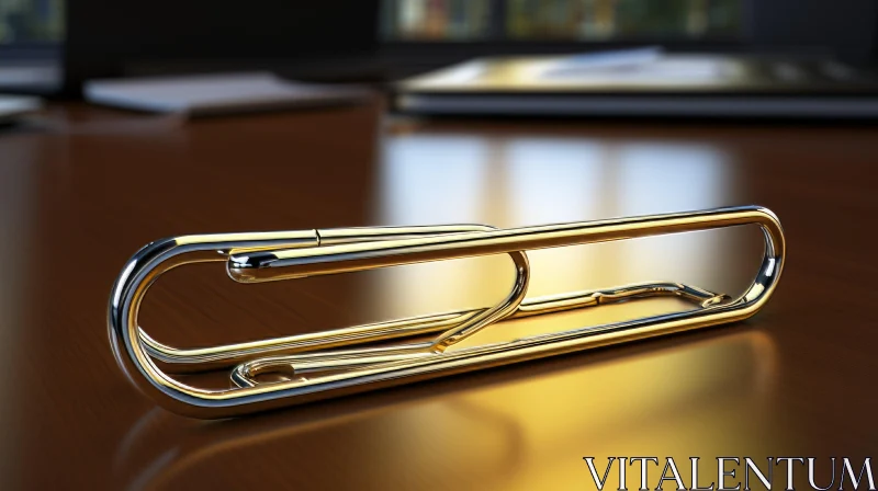 Golden Paperclip on Desk: A Study in Precision and Illusion AI Image