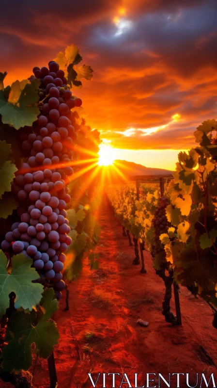 Vibrant Sunset with Red Grapes and Vines | Transavanguardia Style AI Image