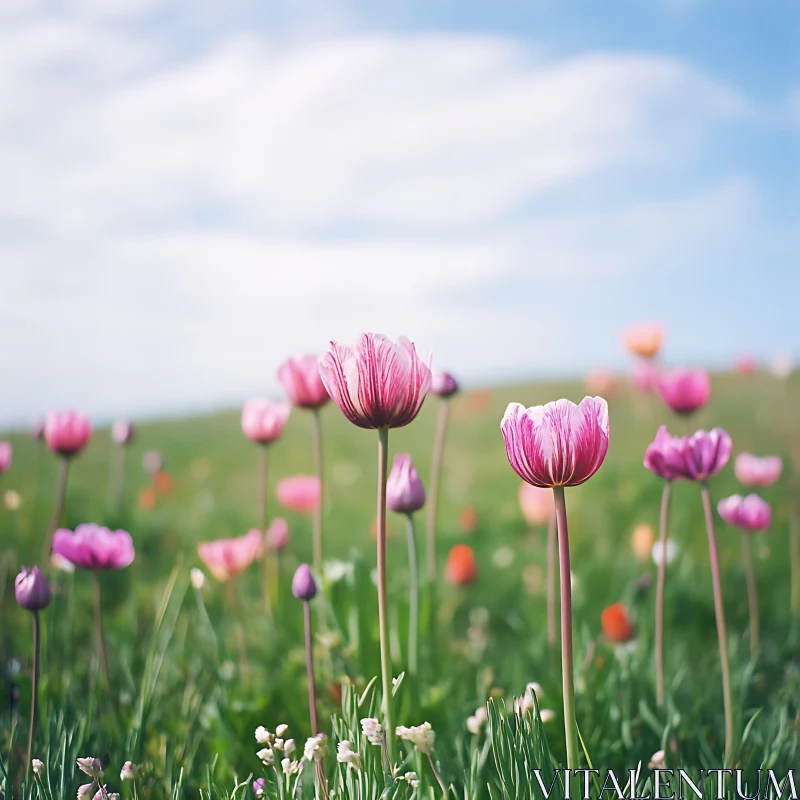 AI ART Blooming Tulips in Spring Meadow