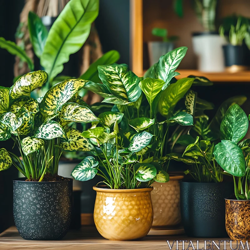 Green Houseplants in Assorted Pots AI Image