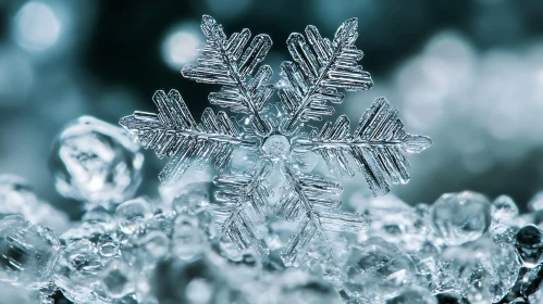 Intricate Snowflake Close-Up in Winter Setting