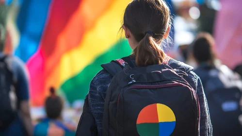 Rainbow Backpack in the Crowd