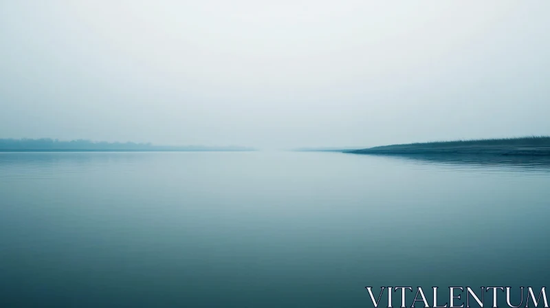 AI ART Calm Misty Waterscape with Gentle Horizon