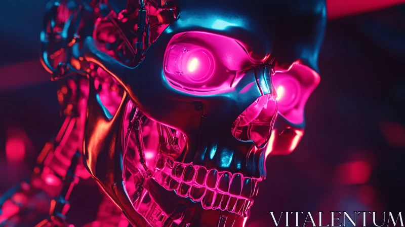 Neon-Illuminated Cyborg Skull - Futuristic Art AI Image