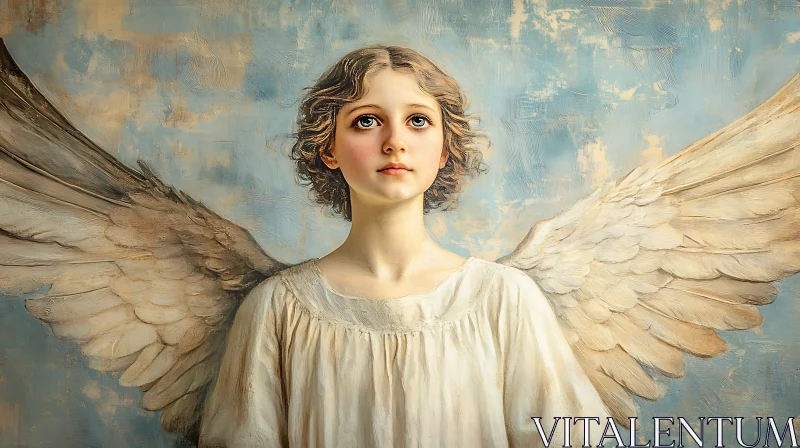 AI ART Serene Angelic Figure with Sky-Blue Background