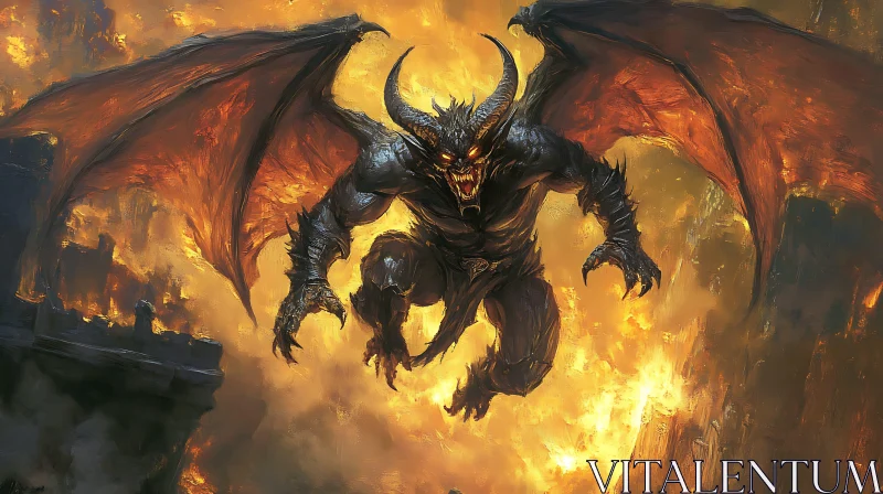 Winged Demon in Flames AI Image