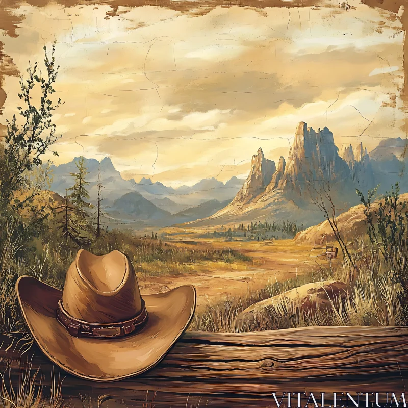 AI ART Cowboy Hat in Mountainous Western Scene