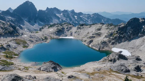 Tranquil Alpine Lake with Rocky Mountain Backdrop AI Image