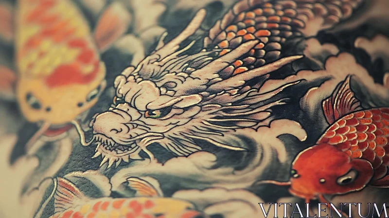 AI ART Intricate Dragon and Koi Fish Tattoo Art