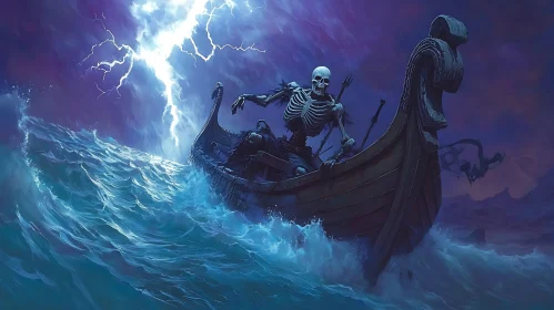 Skeletal Sailor in a Tempestuous Sea