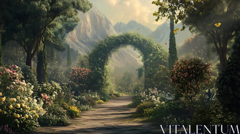 Secret Garden Path to Mountain Vista AI Image