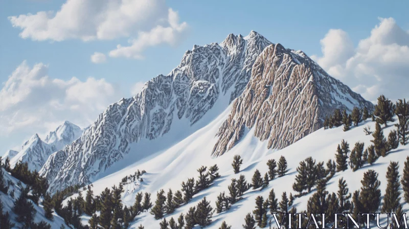 Winter Mountain Snow Scene AI Image