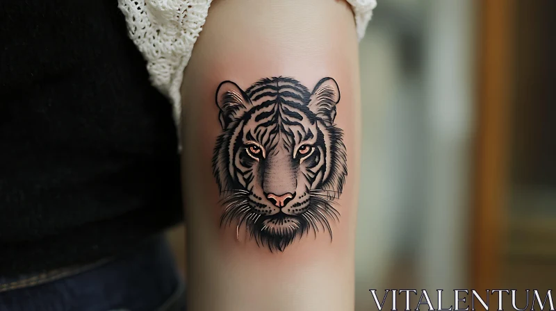 Intricate Tiger Tattoo on Upper Arm AI Image