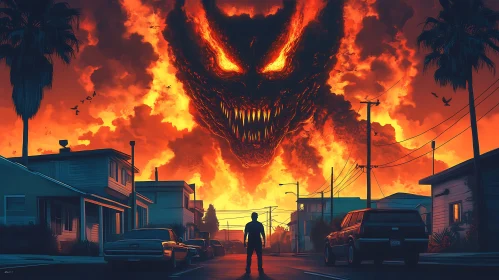 Fiery Monster Over Cityscape