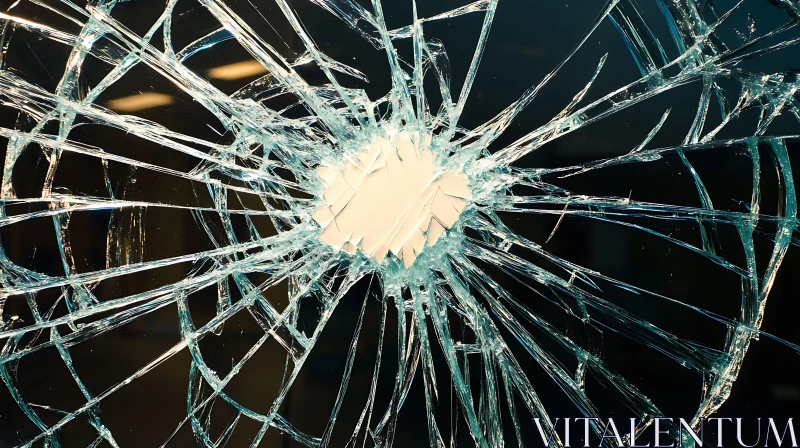 Broken Glass with Spiderweb Fracture Patterns AI Image