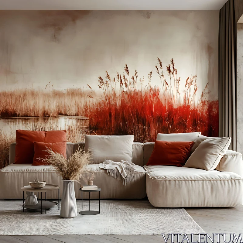 Serene Living Room with Nature-Inspired Decor AI Image