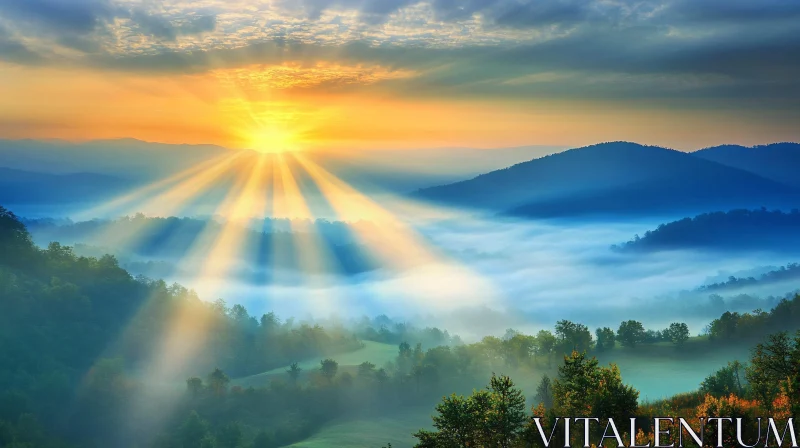 AI ART Sunrise in the Misty Mountains