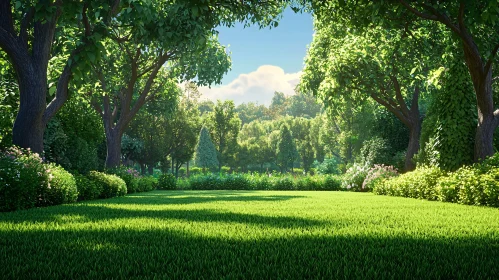 Lush Garden View with Green Lawn