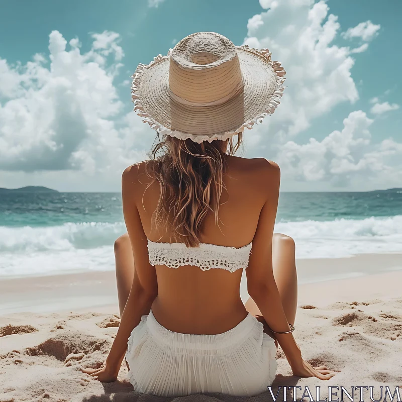 Woman Relaxing on Beach in Summer AI Image