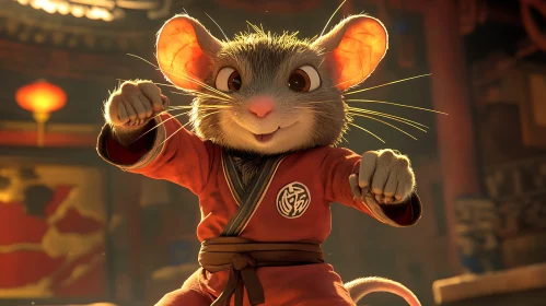 Cartoon Mouse Ready for Kung Fu Action