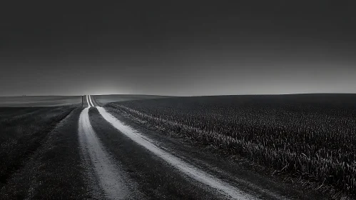 Serene Field Road in Monochrome