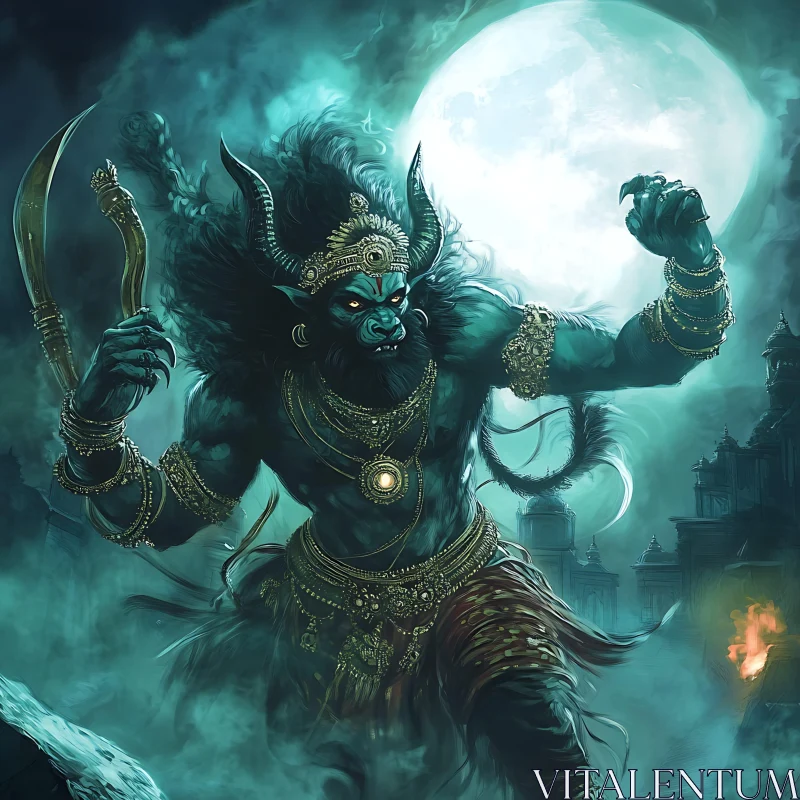 AI ART Demon with Blade in Moonlight Scene