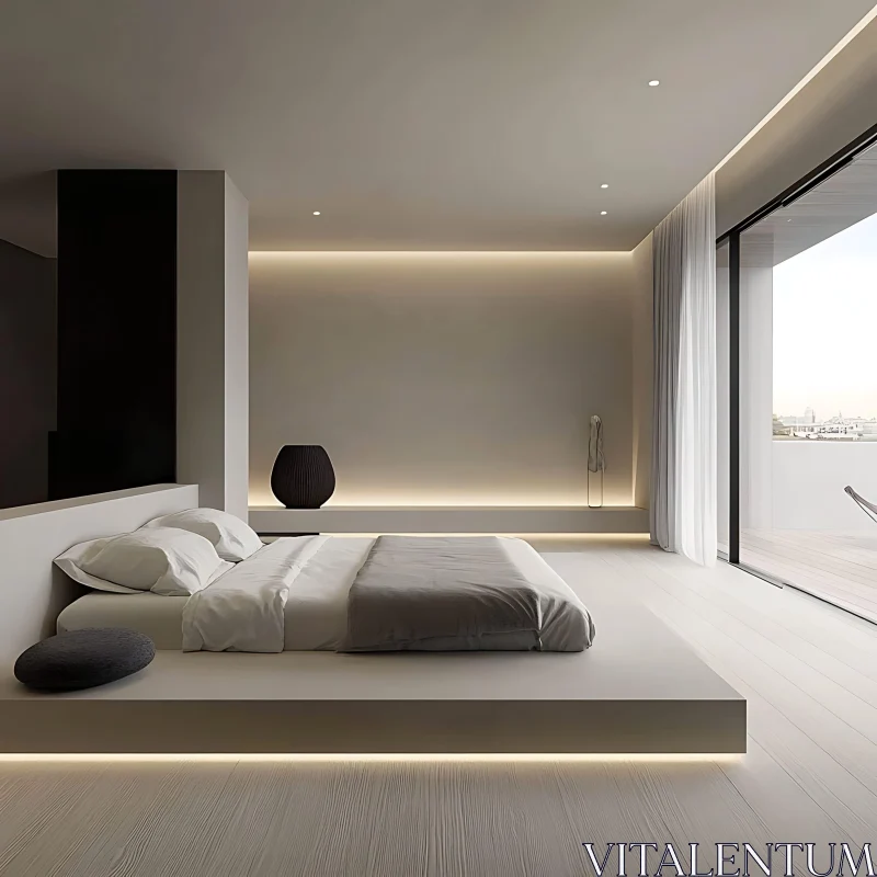 Modern Bedroom with Platform Bed AI Image