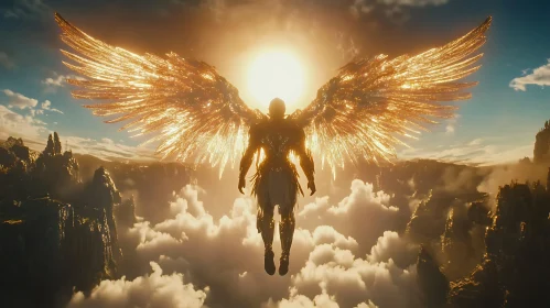 Angel with Golden Wings in the Sky