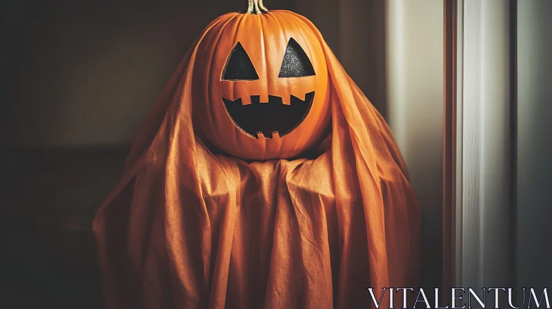 Spooky Pumpkin in Orange Fabric AI Image