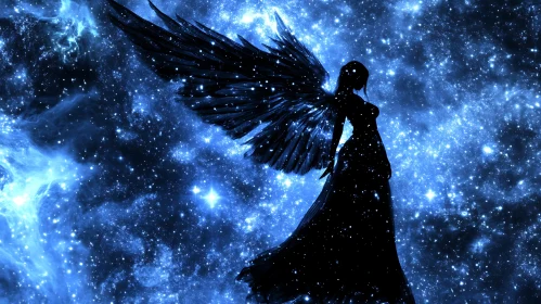 Winged Figure in a Starry Universe