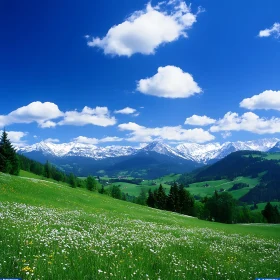 Alpine Meadow and Snow-Capped Peaks