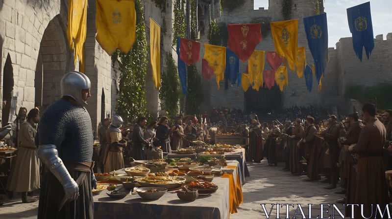 Grand Feast in the Castle Courtyard AI Image