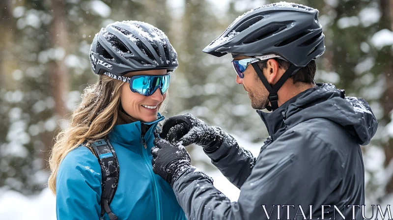 Snowy Mountain Biking Adventure with Partner AI Image