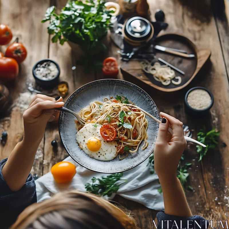 Scrumptious Pasta Bowl with Fresh Ingredients AI Image