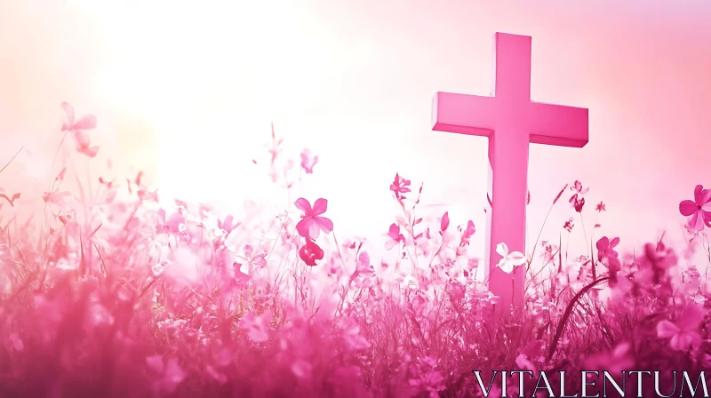 AI ART Floral Cross: A Springtime Religious Scene